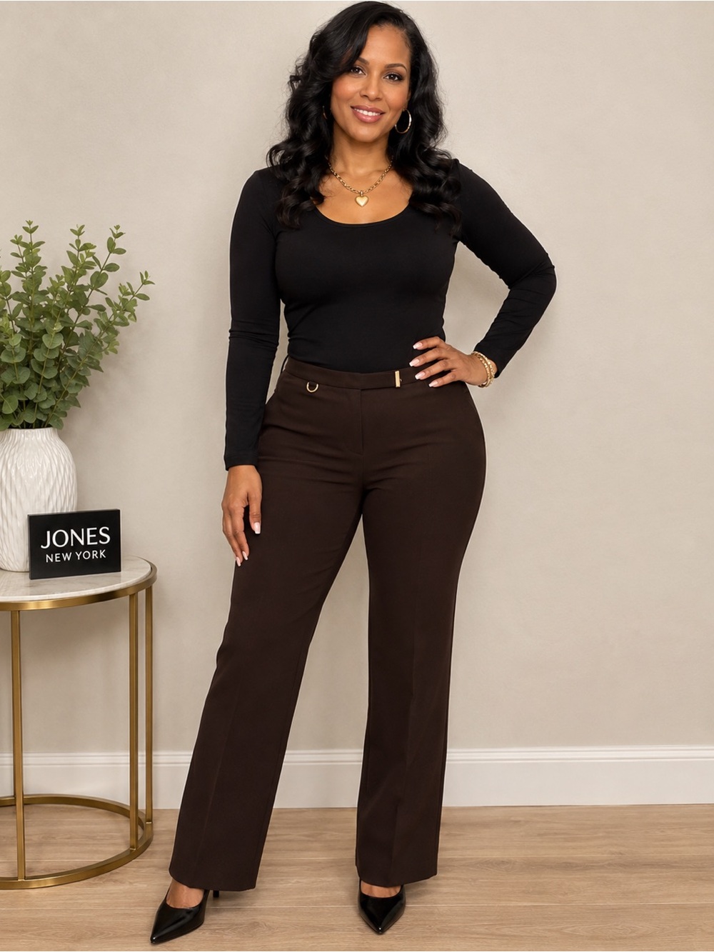 Jones New York Dark Brown Boot-Cut Dress Pants